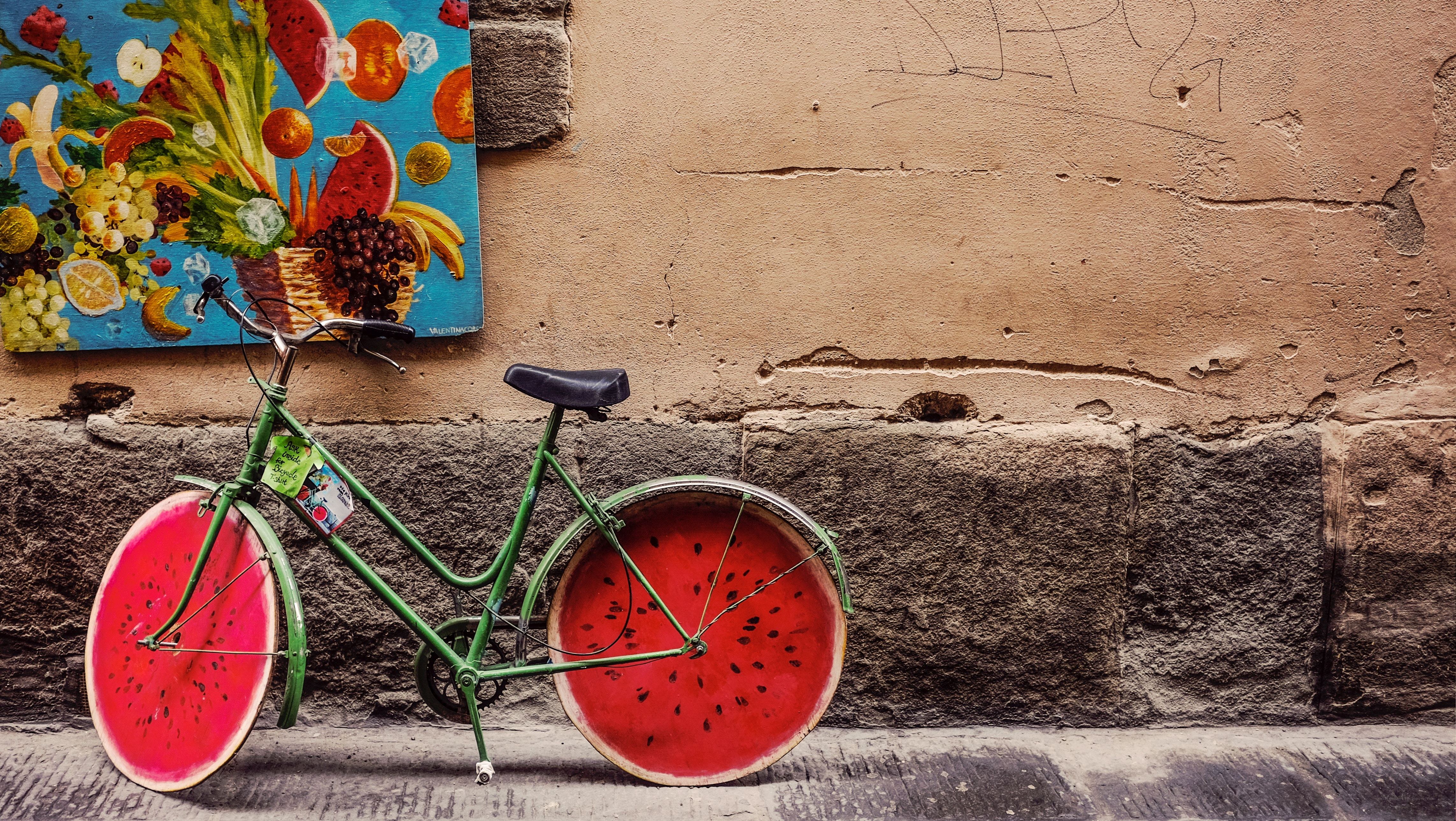 Bicycle with watermelon wheels