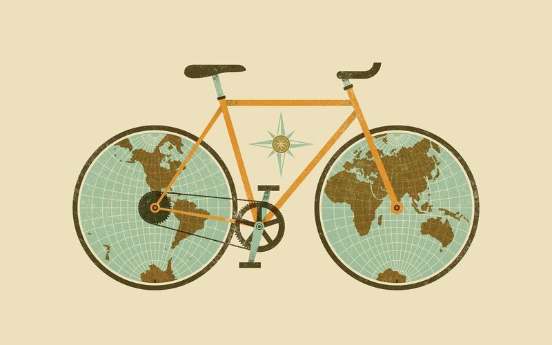 Bicycle with World Map Wheels — Beige, Calm