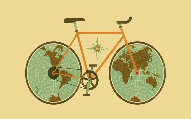 Bicycle with World Map Wheels
