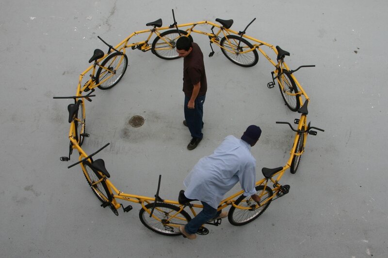 bicycles arranged in a circle