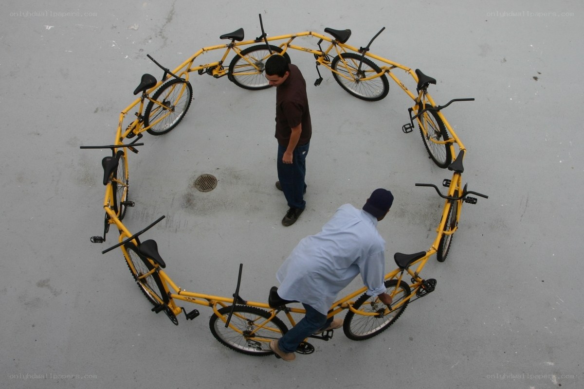 bicycles arranged in a circle