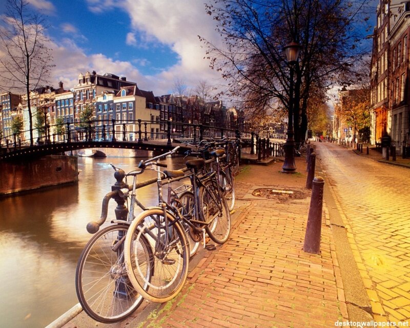 Bicycles by a canal in Amsterdam