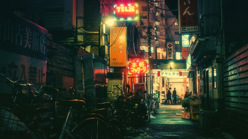 Bicycles in Alley at Night