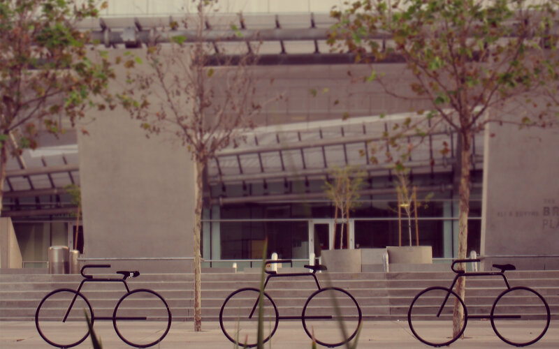 Bicycles in front of modern building