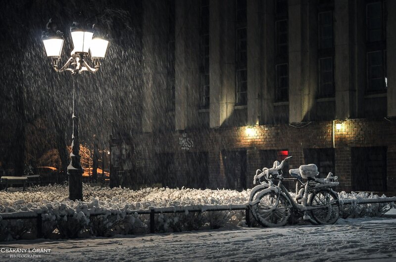 Bicycles in Snow — White, Dramatic