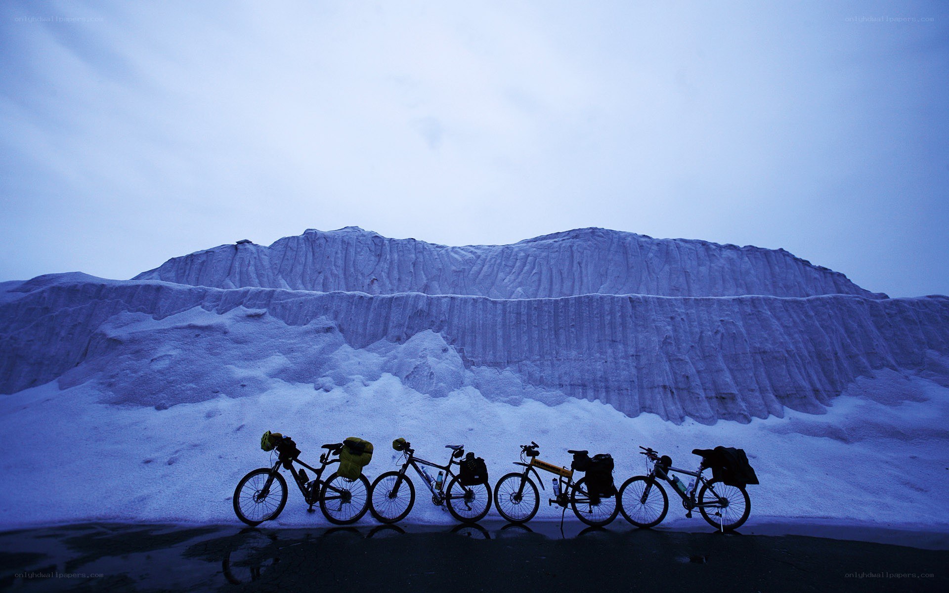 Bicycles in snowy landscape