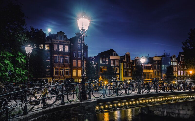 Bicycles on a Bridge — Blue