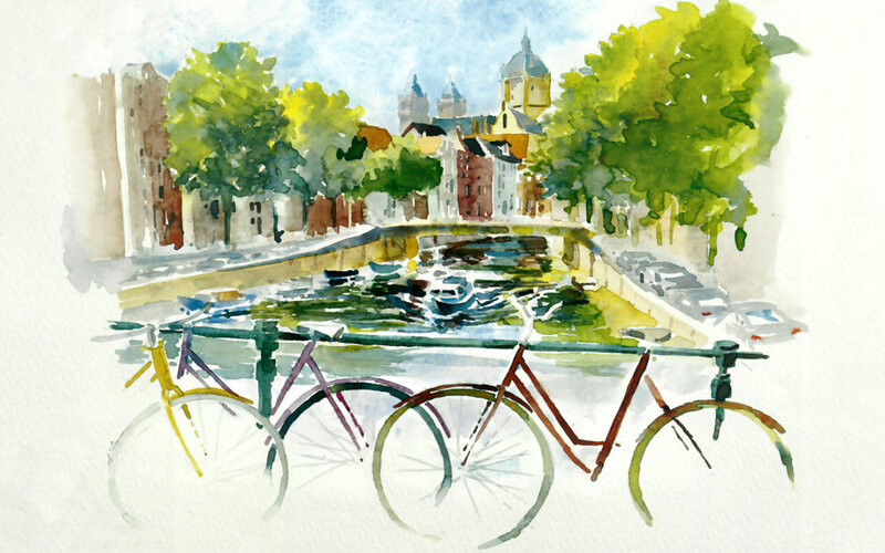 Bicycles on a Bridge — Green, Serene