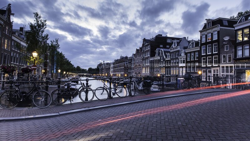 Bicycles on Canal Bridge — Gray