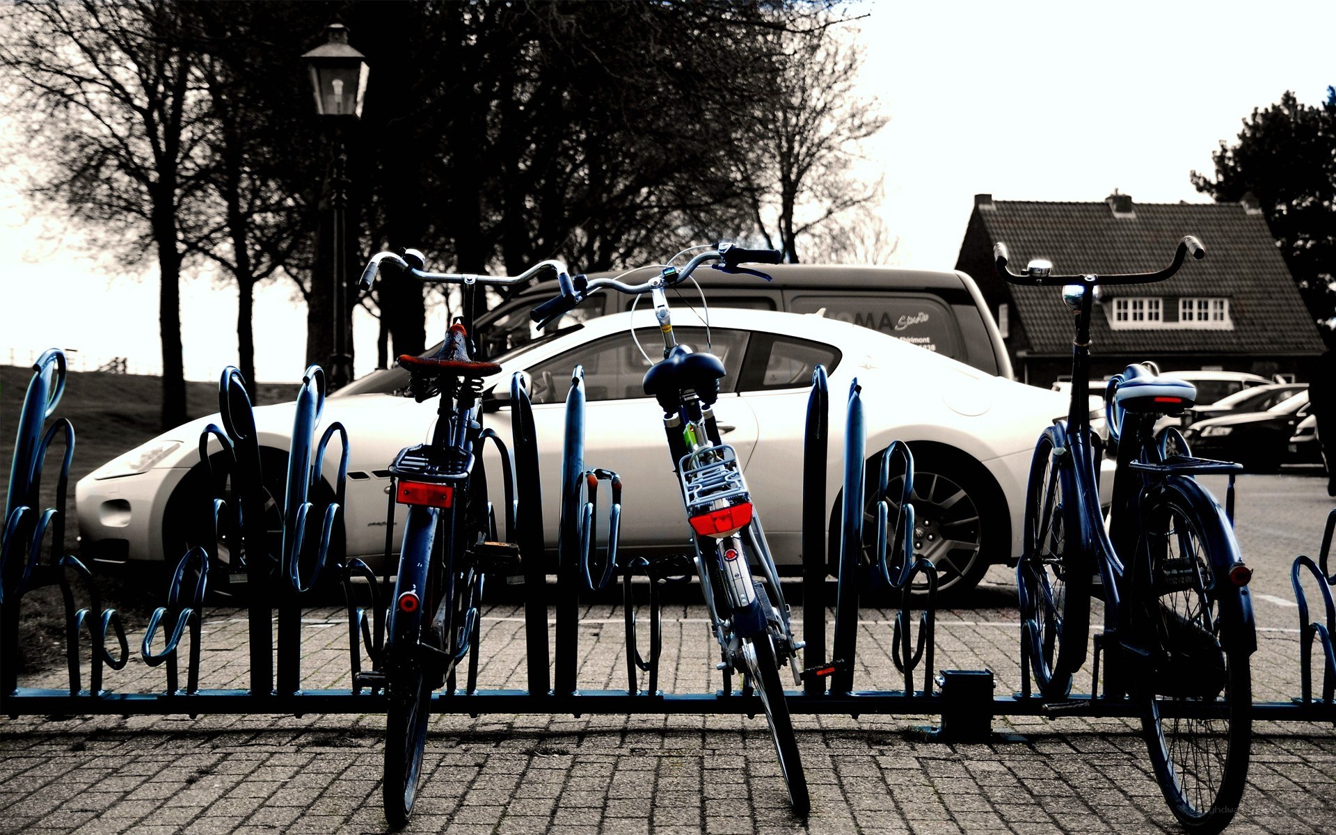 Bicycles parked in a rack