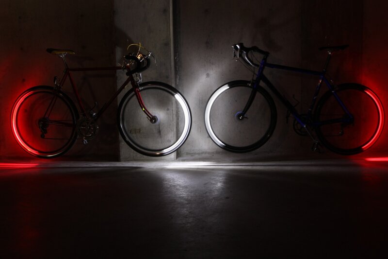 Bicycles with glowing wheels