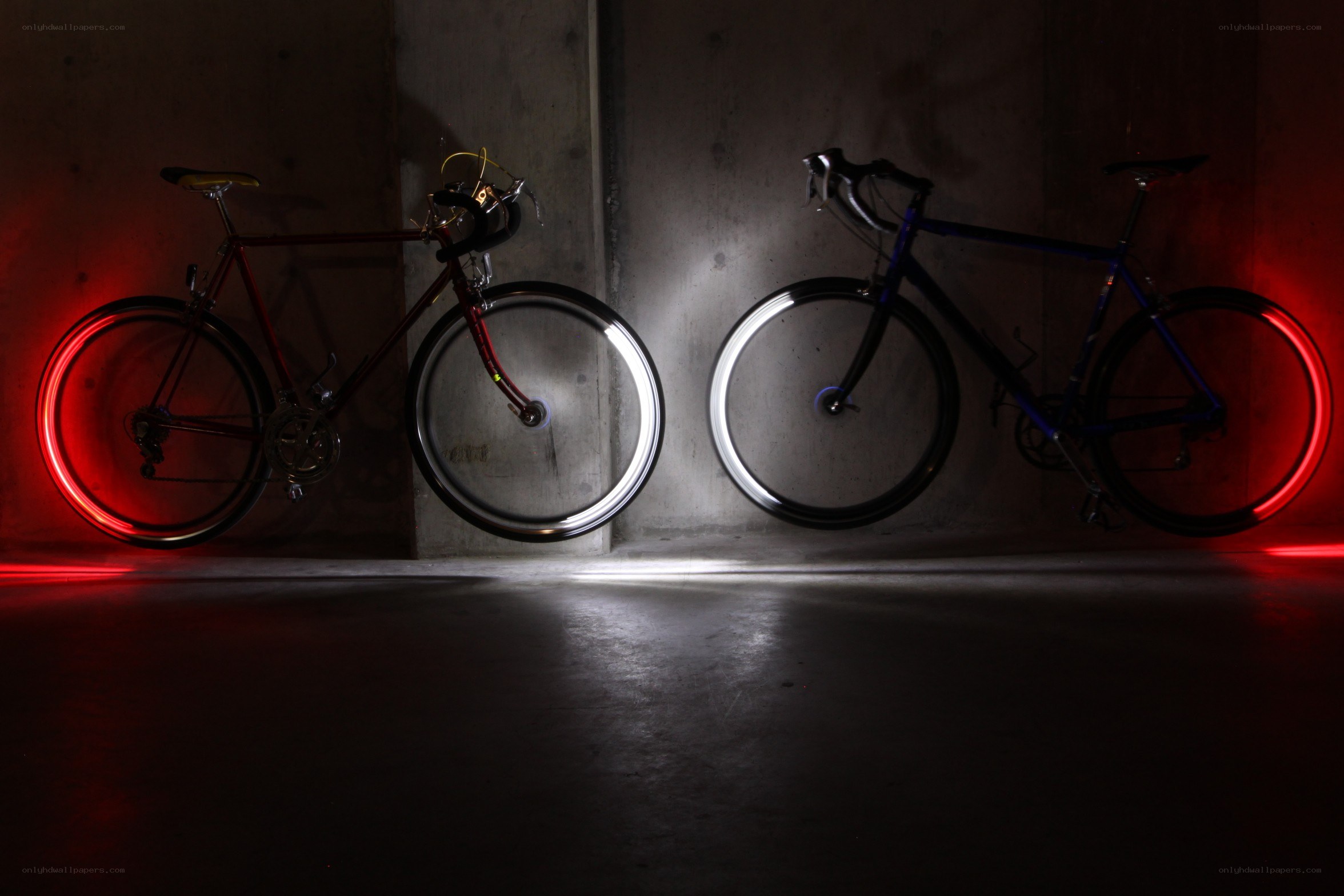 Bicycles with glowing wheels