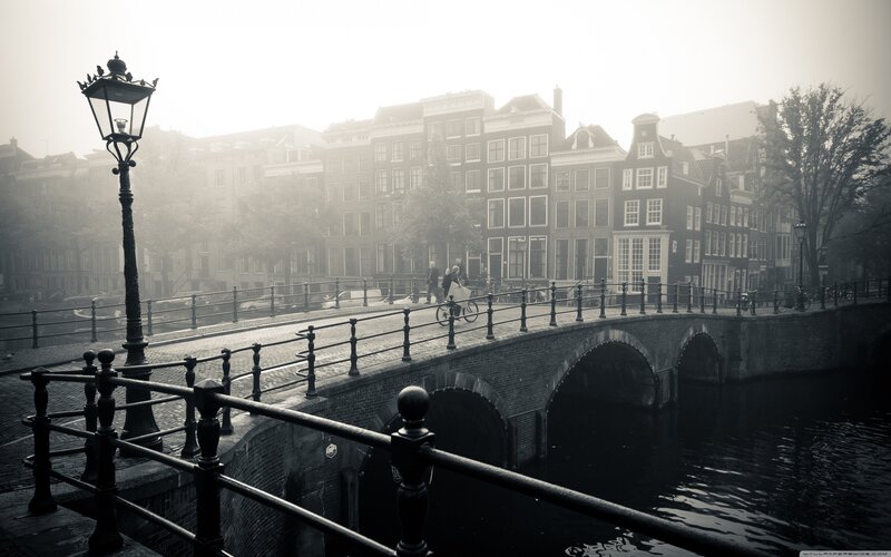 Bicyclist on Canal Bridge — Black