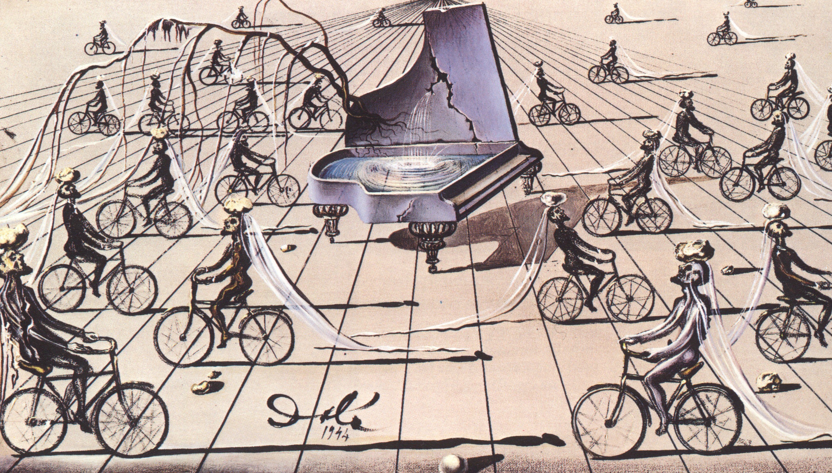 Bicyclists Around a Piano