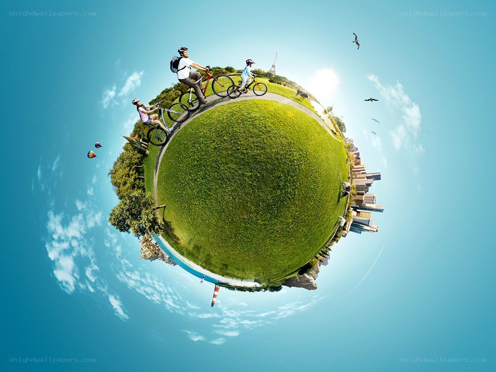 Bicyclists on a tiny planet