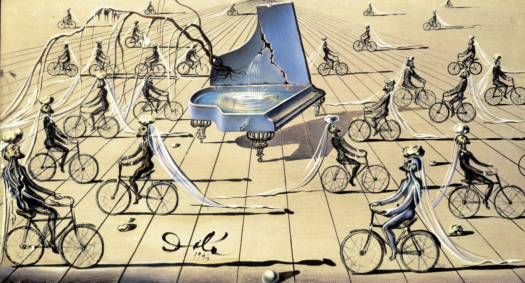 Bicyclists with a broken piano