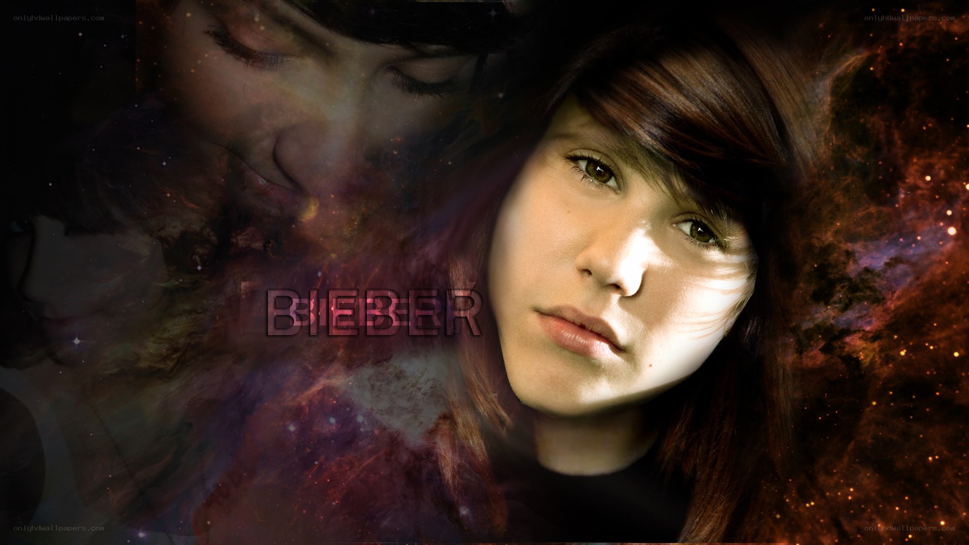 Bieber fan art with cosmic background