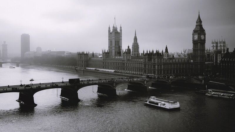 Big Ben and Houses of Parliament — Black, Overcast, Photograph