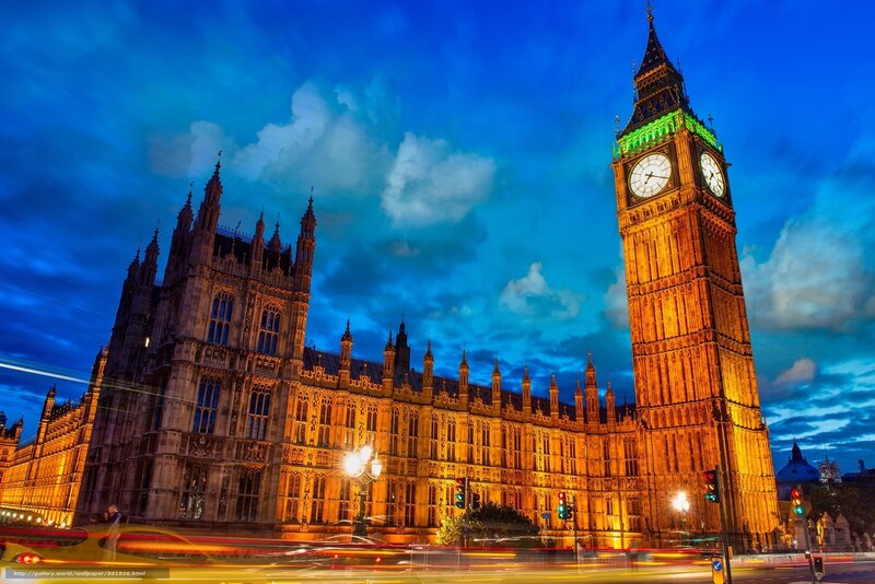 Big Ben and Parliament — Blue, Dramatic, Night, Photograph, Clock Tower, Building, Traffic Lights