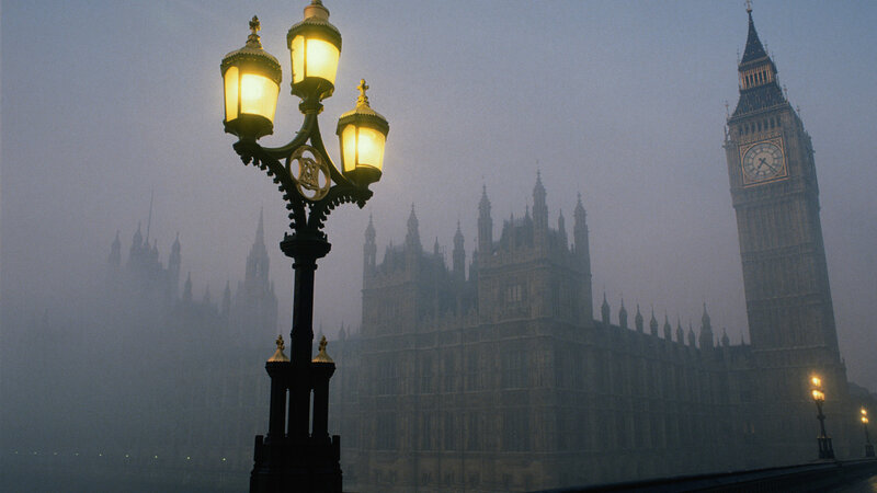 Big Ben and Parliament — Gray, Misty, Night