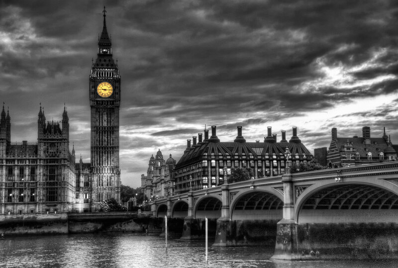 Big Ben and Westminster Bridge — Black, Dramatic, Night