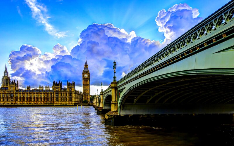 Big Ben and Westminster Bridge — Blue, Dramatic, Afternoon