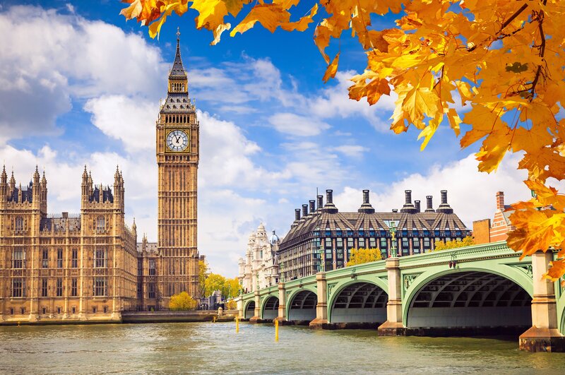 Big Ben and Westminster Bridge — Blue, Serene, Autumn