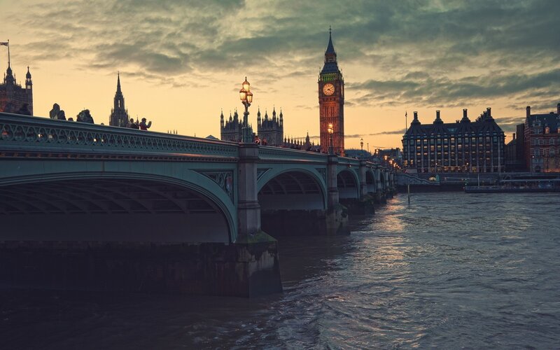 Big Ben and Westminster Bridge — Gray, Dramatic