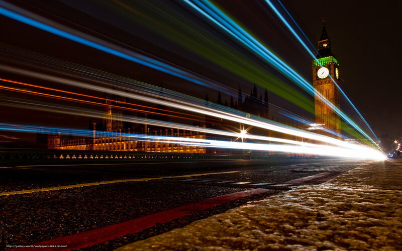 Big Ben at Night — Black, Dramatic, Photograph, Light Trails