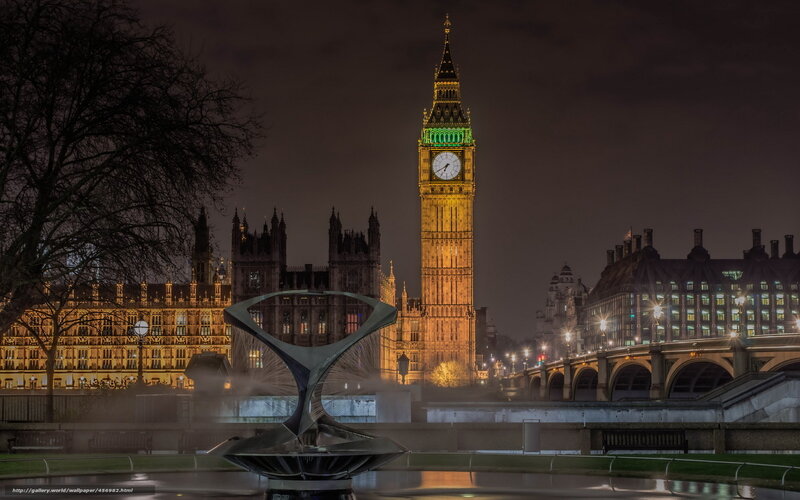 Big Ben at Night — Black, Dramatic, Photograph