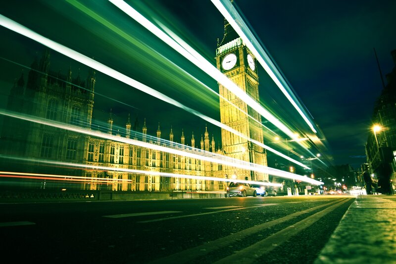 Big Ben at Night — Green, Dramatic
