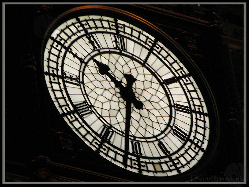 Big Ben clock face at night
