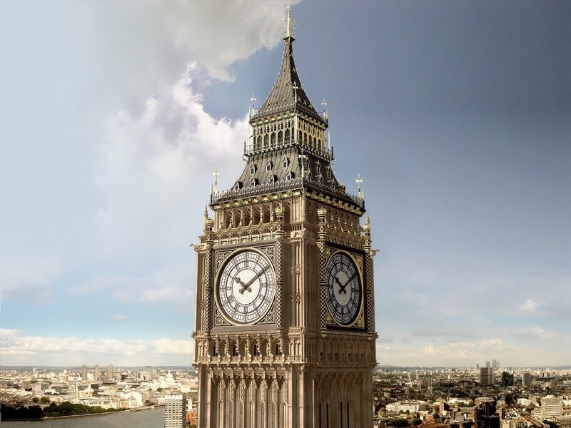 Big Ben Clock Tower — Gray, Dramatic, Afternoon