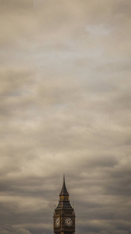 Big Ben Clock Tower — Gray, Overcast, Photograph, Clouds