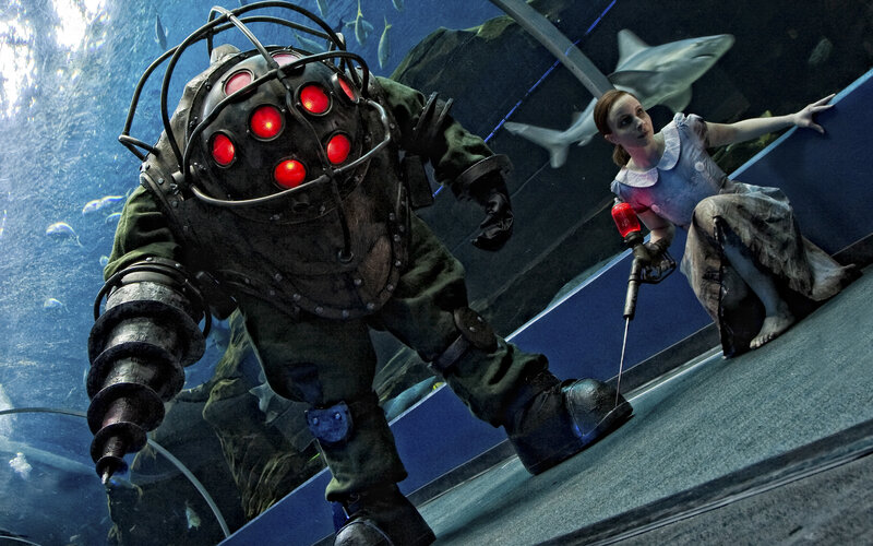 Big Daddy and Little Sister underwater