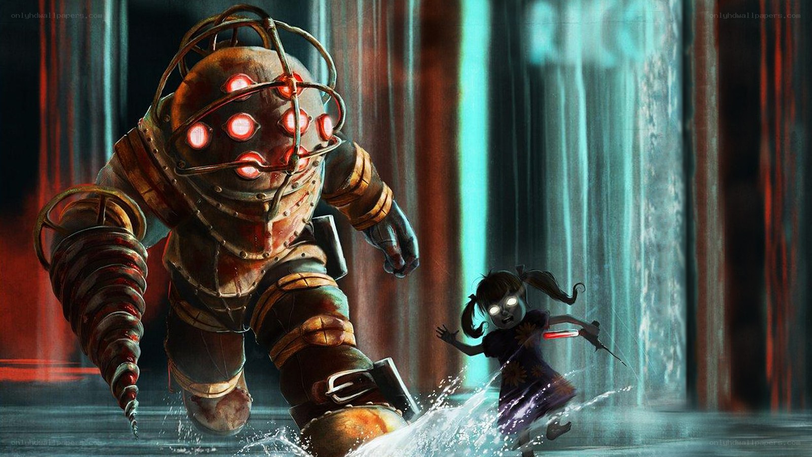 Big robot chasing a girl