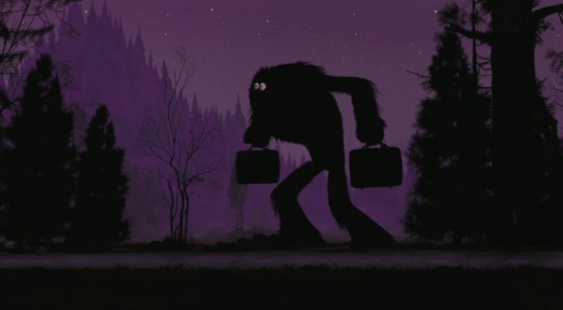 Bigfoot carrying suitcases