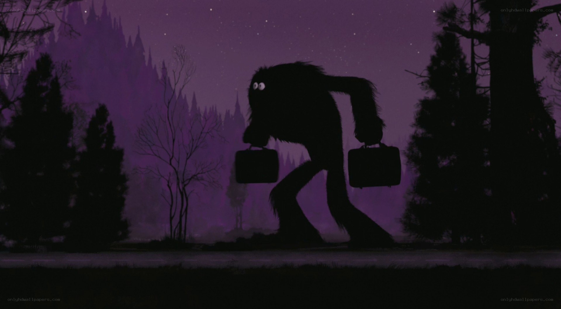 Bigfoot carrying suitcases