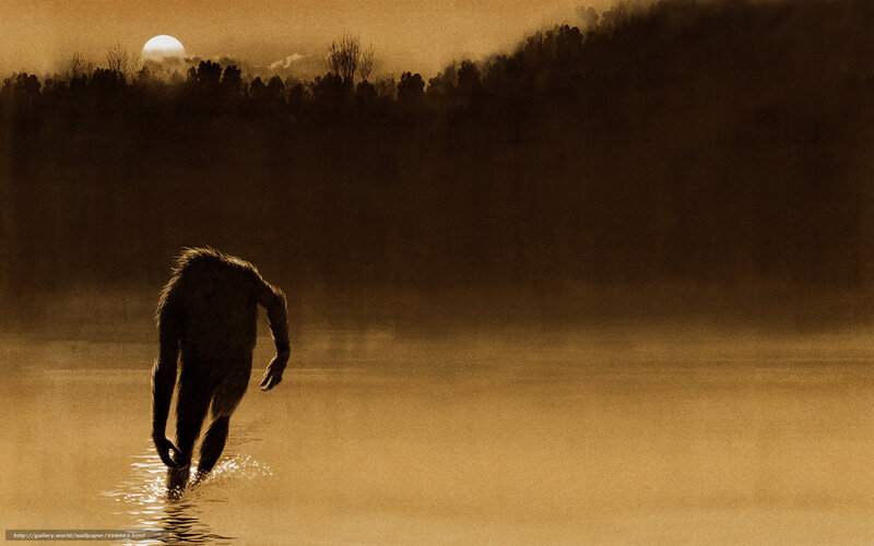 Bigfoot walking in water