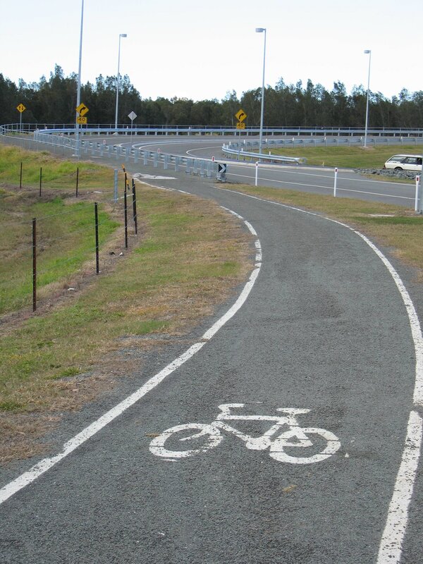Bike path near road curve