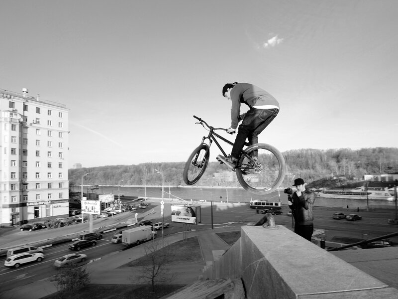 Bike rider mid-air jump