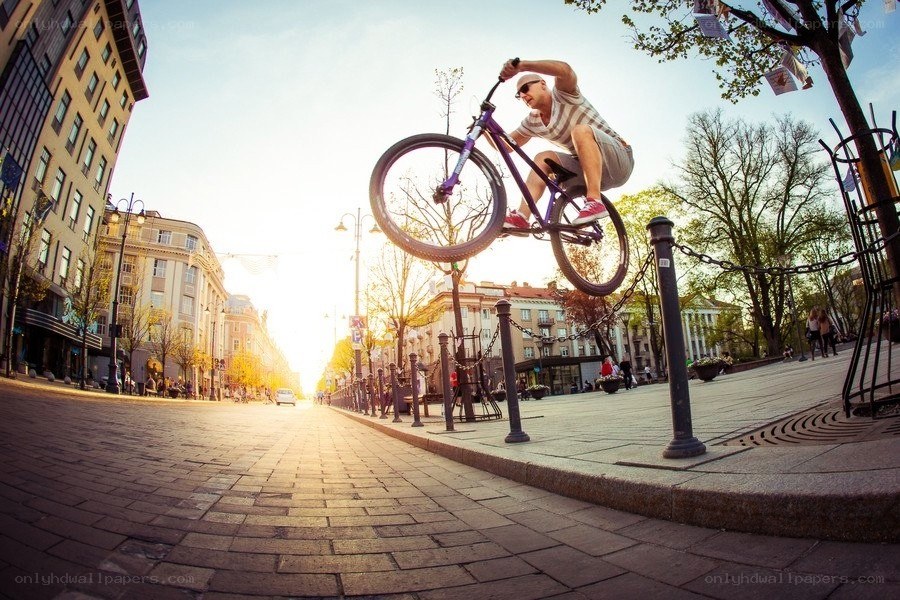 Bike rider performing trick
