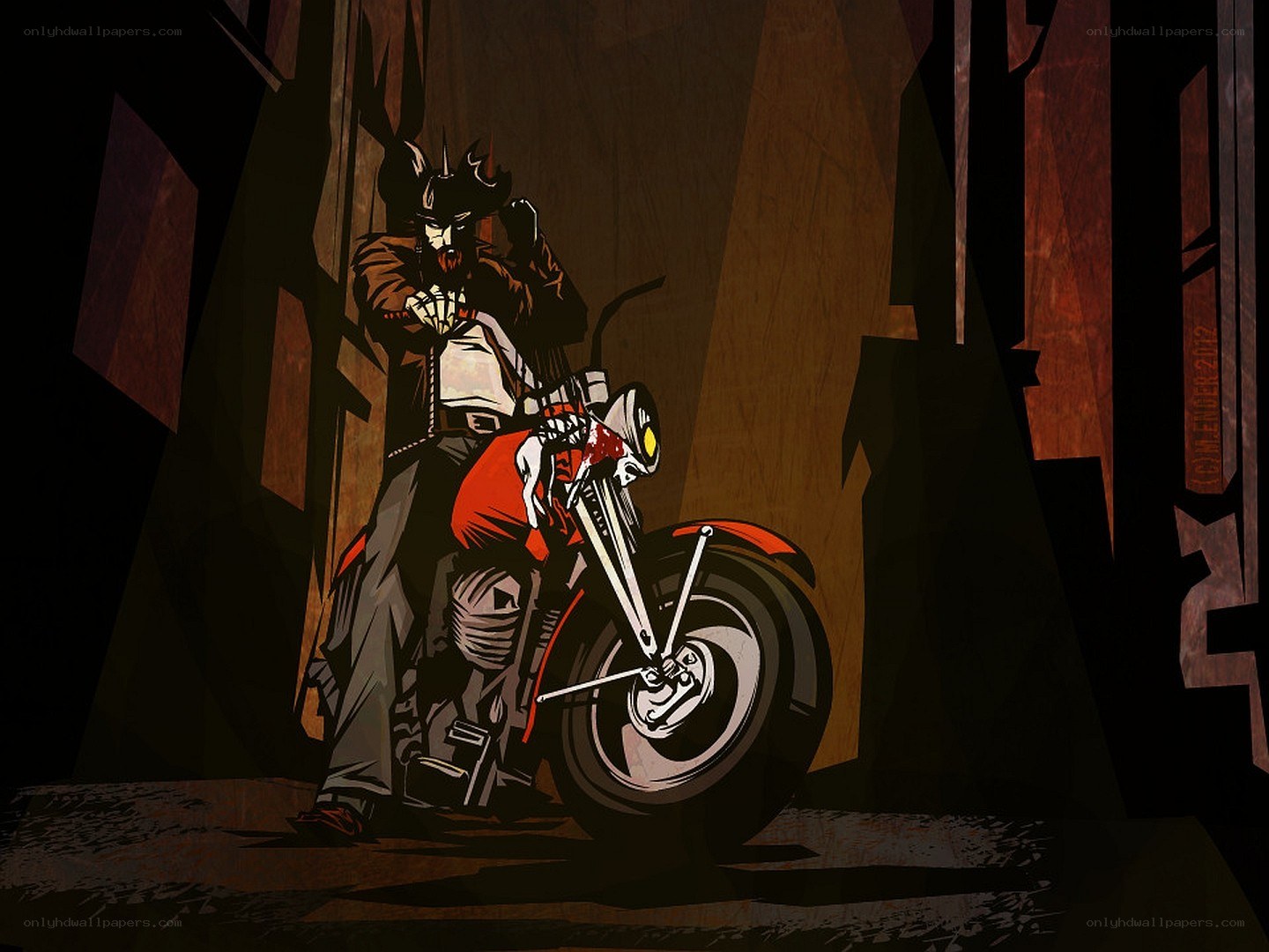biker in dark alley