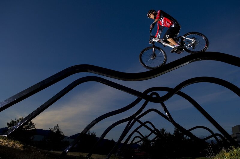 Biker on a curved structure