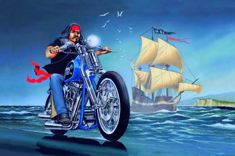 Biker on Motorcycle — Blue