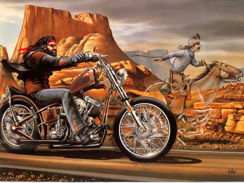 Biker on Motorcycle — Brown