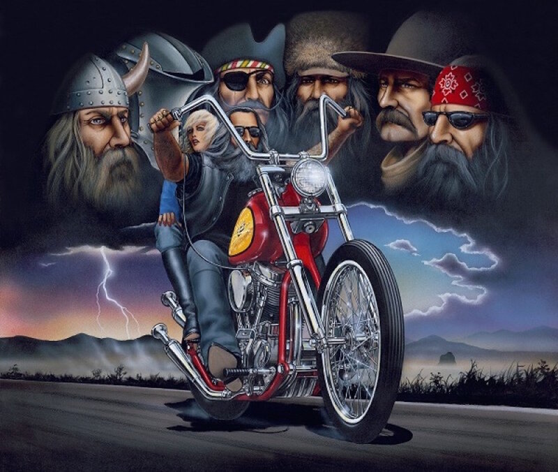 Biker on Red Motorcycle — Dramatic