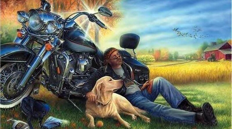 Biker resting with dog