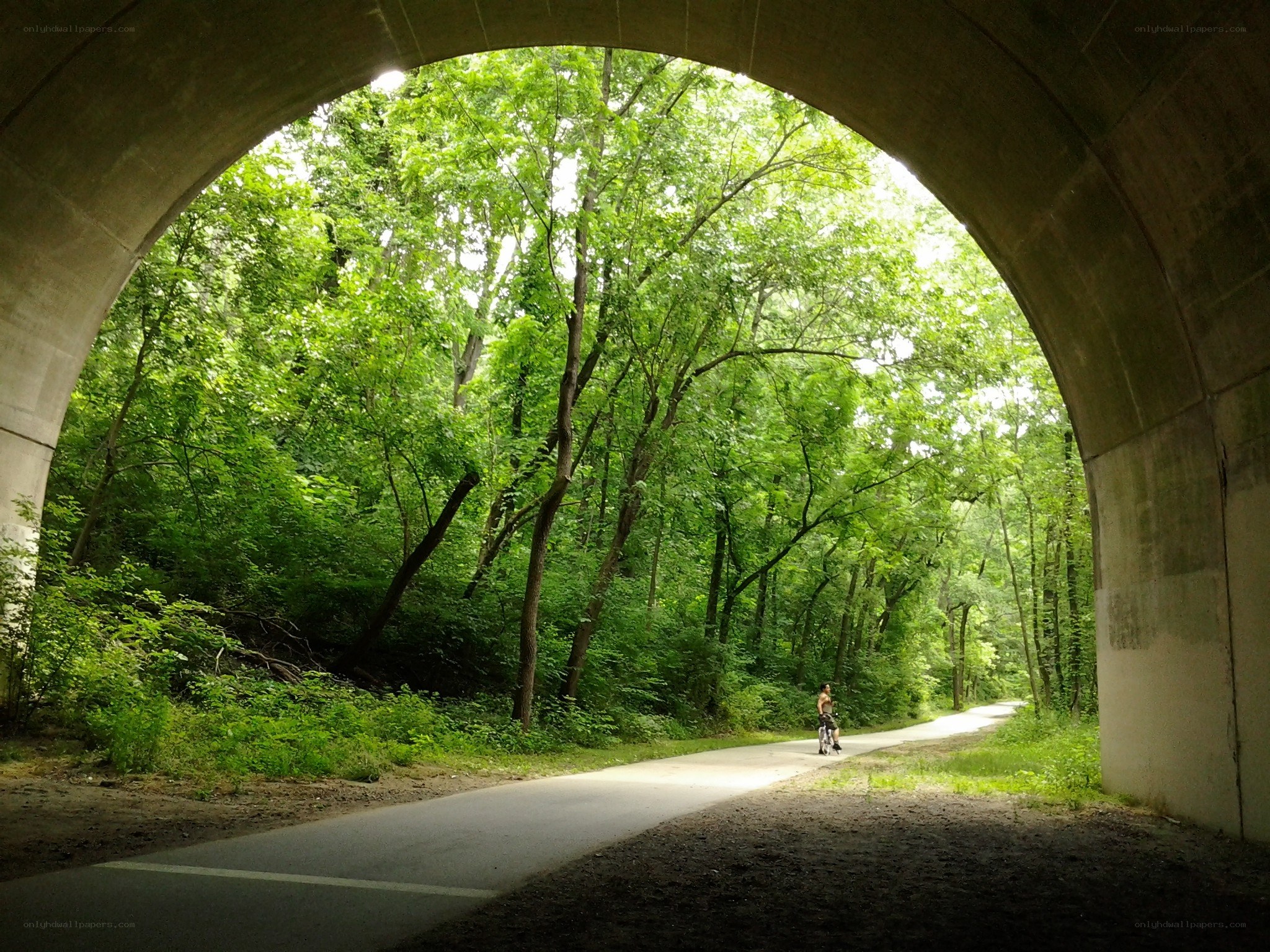 Biker under a tunnel