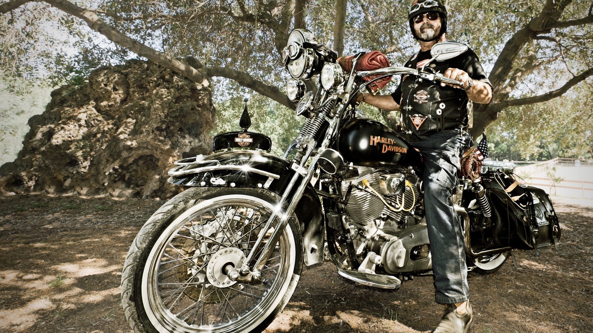 biker with harley-davidson motorcycle
